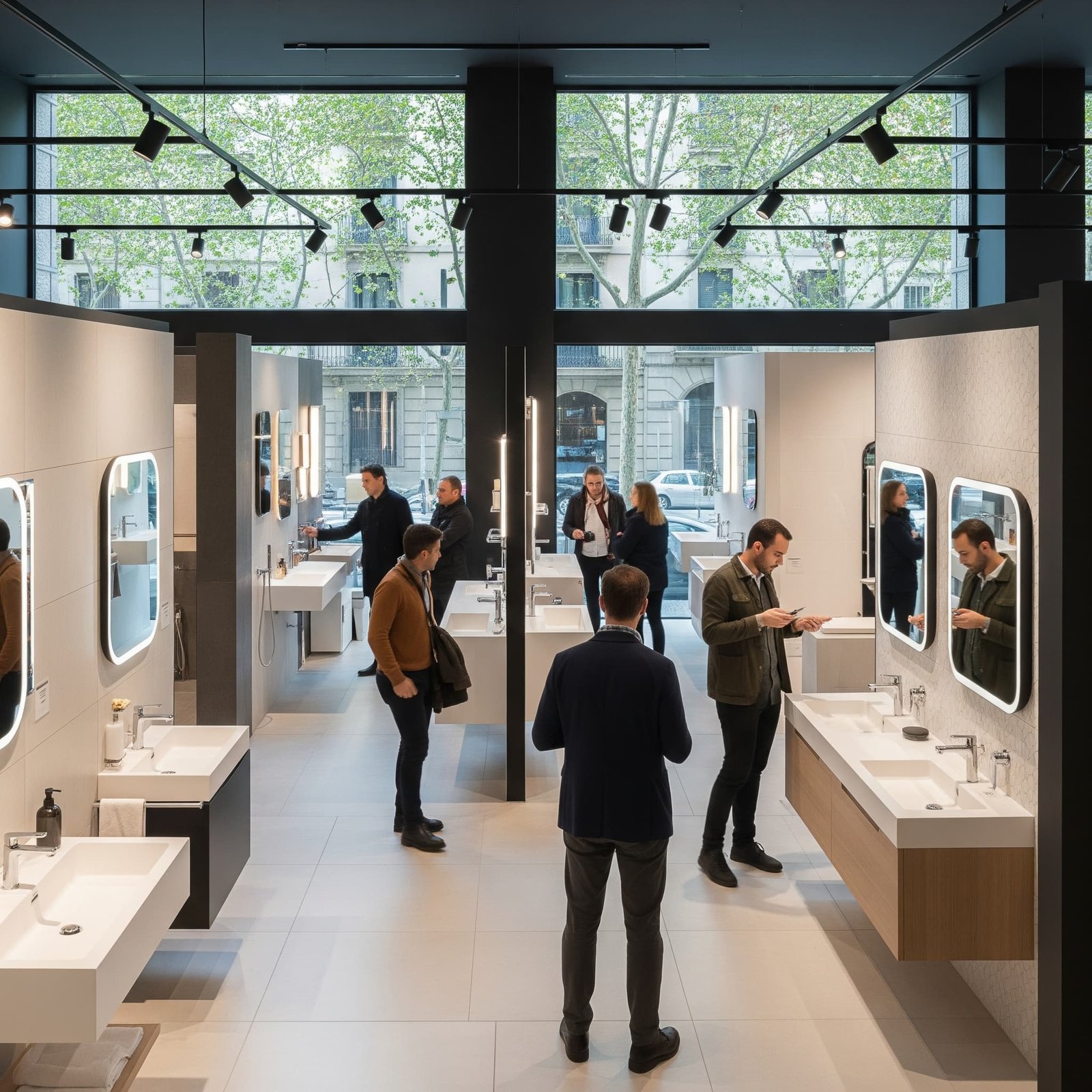 Showroom de baños de lujo en Avenida Mistral, Barcelona, con diseños modernos y elegantes