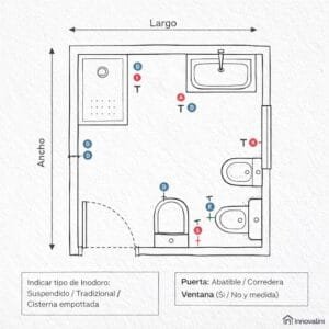 Guía técnica de medidas para presupuesto de baño online Innovalini Barcelona.